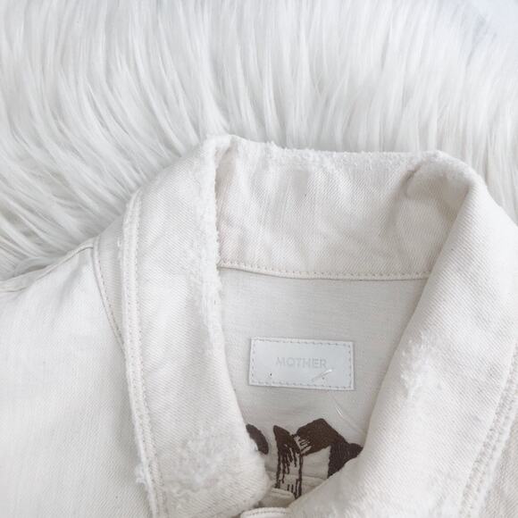 🆕 Anthropologie Mother Bruiser Cropped Embroidery Denim Jacket Size Medium - Picture 3 of 8